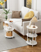 Small Round Side Table - 3-Tier Oval Accent Table for Small Spaces, Rustic Wood and Metal Couch End Table, Nightstand for Bedroom or End Table Living Room, Set of 2, Marble White - Image 6