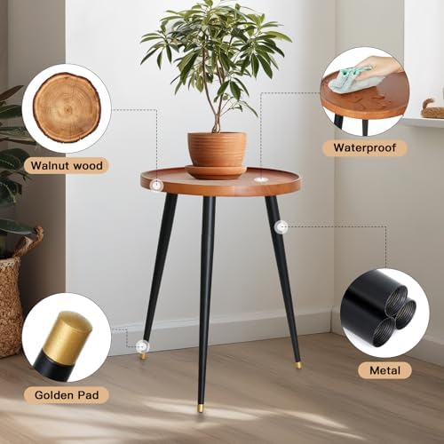 KINNARY Plant Stand Indoor, Mid Century Wood Plant Table Plant Holder with Raised Design,Heavy Duty Metal Tall Flower Pot Stand, Modern Home Decor Small Round Side End Table(11.8"x16") - Image 6