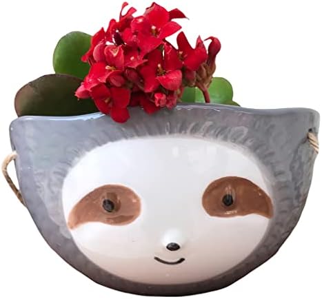 SILVERFEVER Sloth Hanging Planter | Succulent Plant Pot |Indoor Outdoor Ceramic Animal Planters Pots| Flowerpot Container (1, Grey-Sloth Face) by SILVERFEVER
