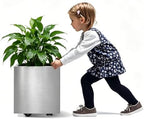 10" Square Stainless Steel Planter with Wheels, Heavy Duty Rolling Plant Pot with Water Tray for Indoor Outdoor Orchid, Large Plants, Home Patio Garden by LONGRUNHOME