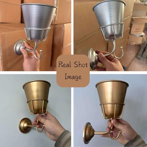 Handmade Opal Wall Vessel, Vintage Brass Walls Container Vases with Hook, Handcrafted Versatile Opal Walls Vessel for Home, Artificial Plants, Mail Organize, Spring Summer Decoration (Gold*2) - Image 3