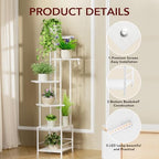 Homsorout Plant Stand Indoor with Grow Light - 6-Tier Metal Plant Shelf with Hanging Basket Hook, Corner Tall Flower Holder for Multiple Plants, Living Room Balcony Garden Patio, White - Image 4