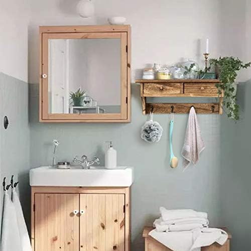 Emfogo Coat Hooks Mounted, Rustic Wood Coat Rack Mount Shelf with Hooks, Farmhouse Coat Rack with Shelf & Coat Hook for Entryway, Mudroom, Bedroom, Kitchen, Bathroom (Brown) - Image 4