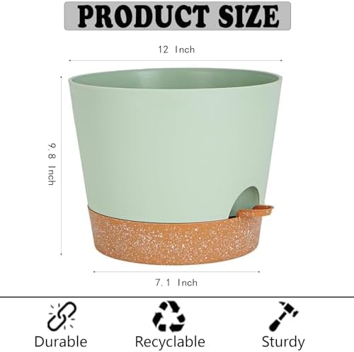 Self Watering Green Plastic Plant Pot Flower Planters with Drainage Hole And Deep Reservoir Large Planting Pots for for All Houseplants,Succulent, African Violets, Flowers and Cactus 12Inch/2pcs - Image 3