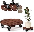 THYOI 2 Pack 12" Acacia Wood Plant Caddy with Lockable 360° Caster Wheels, 300 LB Heavy Duty Rolling Stand for Indoor Outdoor Planter Pots, Wooden Dolly for Patio (Brown, Round) by THYOI