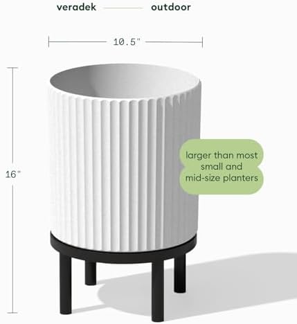 Veradek Demi Series Round Planter w/ Stand for Porch/Patio | Durable Plastic-Concrete & Wooden Stand | Modern Décor for Tall Plants, Flowers - Image 2