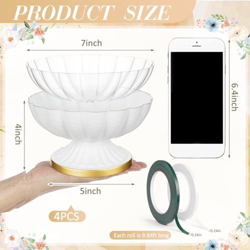 4 Pcs Metal Compote Vase, Floral Centerpiece Bowls, White - Image 2