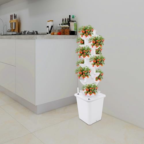 Hydroponics Tower Indoor Growing System,7-Tier 35-Hole Vertical Garden Planter,Herb Garden Kit with 2.64Gal Water Tank,Automatic Water Circulation Pump for Gardening Lover (White-A) - Image 3