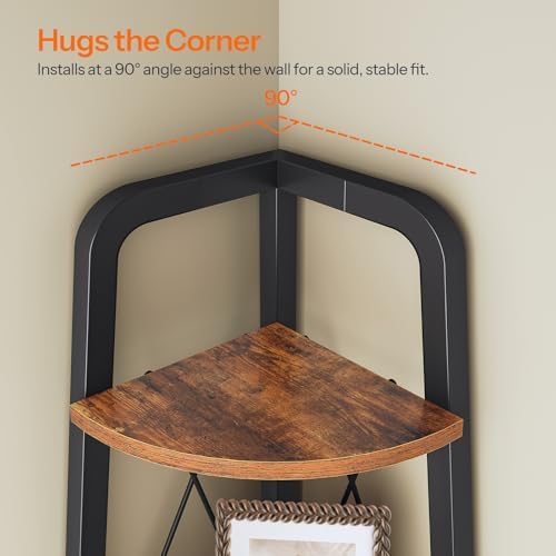 HOOBRO Corner Shelf, 3-Tier Corner Shelf Stand, 40” Tall Ladder Bookshelf, Industrial Corner Display Shelf Plant Stand for Living Room, Kitchen, Home Office, Rustic Brown BF143CJ01 - Image 6