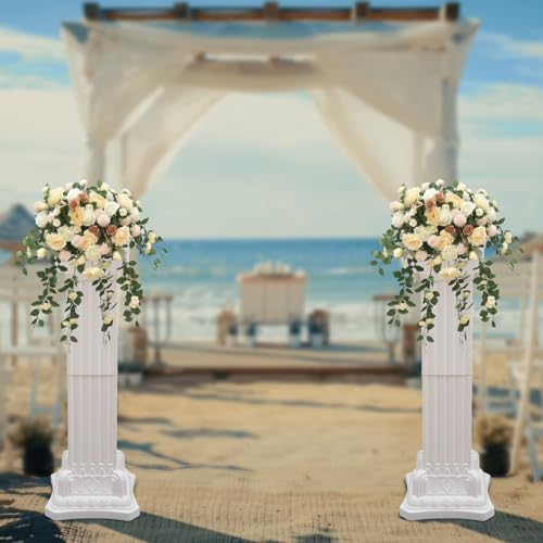 Roman Columns Wedding Stand Roman Pillar Plant Stand Plastic Greek Column Statue Pedestal Flower Pot Holder Decor Wedding Event Party Elegant Decorative Column (White, 2Pcs, 11.81x35.43 Inch) - Image 3
