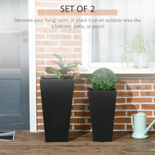 Outsunny 2-Pack Outdoor Planter Set with Drainage Holes, 22in & 18in, Black - Image 4