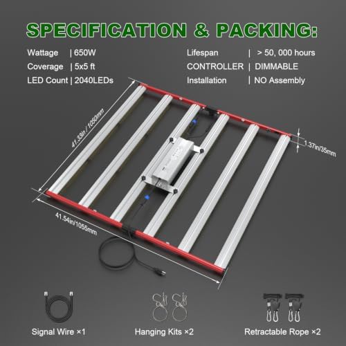AGLEX 600W LED Grow Lights, Full Spectrum Grow Light with UV IR, Daisy Chain Plant Bar Style Grow Light Foldable & Dimmable for Indoor Growing Commercial Hydroponic Growing Lamp 5x5ft Core Coverage - Image 2
