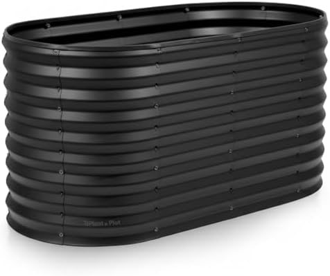 Plant & Plot Galvanized Raised Garden Beds Outdoor // 4×2×2 ft Planter Raised Beds for Gardening, Vegetables, Flowers // Large Metal Garden Box (Black) // Patented Tool-Free Design by PlantPlot