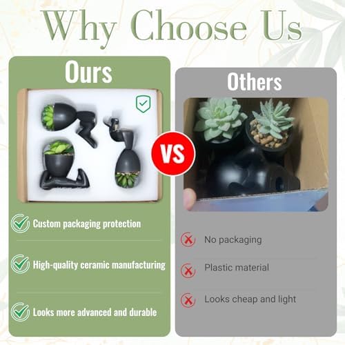 Zerzsy 3 PCS Cute Artificial Succulent Plants with Creative Ceramics Human Shaped Pots, Mini Potted Plants Black Bathroom Fakeplants, Faux Succulent Desk Decor for Home Office Shelf Decor - Image 4