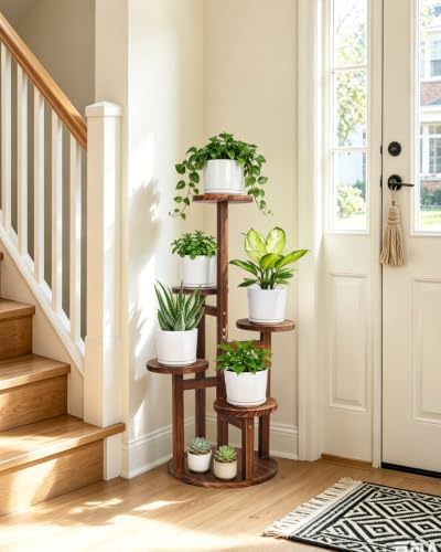 5 Tier Plant Stand Indoor, 32in Tall Wooden Flower Rack - Image 2