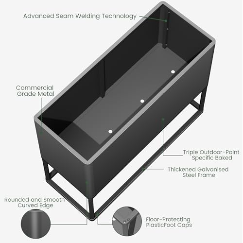 Modern Raised Metal Planter Box with Legs,38" L x 15" W x 30.5" H - Image 5