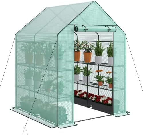 Nova Microdermabrasion Walk-in Greenhouse for Outdoors, 57 x 57 x 77 inch, Portable PE Cover Greenhouse with Anchors and Ropes Indoor Outdoor-3 Tier 8 Wired Shelves Plant Gardening Hot House by NovaMicrodermabrasion