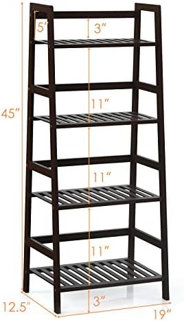 GIANTEX 4-Tier Ladder Shelf Plant Stand, Bamboo Plant Shelf, Espresso - Image 3