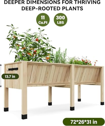 72x26x30 Inch Raised Garden Bed With Leg, Elevated Wood Planter Box Stand for Vegetables, Herbs & Flowers, 6x2x2.5 Ft Outdoor Standing Planter w/Hooks,13.7In Depth Plante for Backyard, Patio, Balcony - Image 2