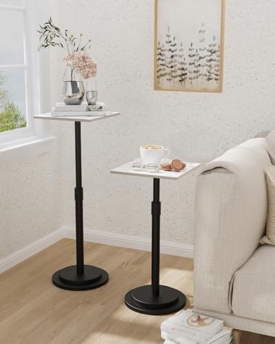Square Side Table, Height Adjustable Vintage Drink Stand, White - Image 2