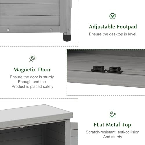 Outdoor Storage Cabinet & Potting Bench Table with Metal Top, Wooden Patio Furniture, Garden Workstation (Classic Grey, 36x31x17in) - Image 5