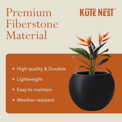 KUTE NEST 16" Dia - Premium Globo Fiberstone Outdoor Planter - Black - Image 6