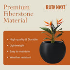 KUTE NEST 12" Dia - Premium Globo Fiberstone Round Patio Planter - Black - Image 5