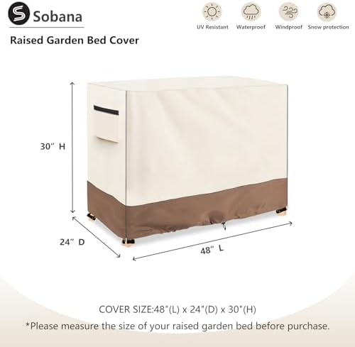Outdoor Raised Garden Bed Winter Cover with Split Zipper,Waterproof Heavy Duty Cover for 48 x 24 x 30 inch Elevated Wood Planter Box Stand(Beige,Covers only) - Image 2