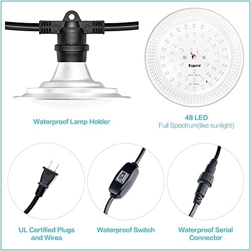 6-Light LED Grow Light Plant Growing Lamps with Timer, Outdoor Waterproof Grow Light String for Greenhouse, Full Spectrum Grow for Seeding Veg Flowers - Image 3