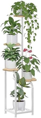 TOSKING Tall 5-Tier Wood Plant Stand Indoor, Cloud Shelves, Oak & White by TOSKINGESSENCE