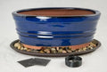 8.25" Oval Dark Blue Stain Glazed Bonsai Pot, Cactus & Succulent Planter + Tray + Rock + Mesh and Wire Combo (658-8B Combo) by Unknown