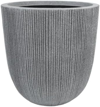 12.4"H Tapered Ribbed Lightweight Plastic Planter w/ Drainage Hole & Plug by UPPERSTONELIVING