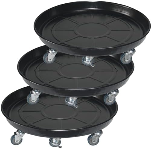 20" Heavy Duty Plant Dolly with Wheels, 380lbs Metal Rolling Plant Stand with Casters, Round Wheeled Planter Caddy Roller Base Carry Potted Tree Flower Pot for Indoor Outdoor Garden, 3 Pack, Black by FLRISNTIG