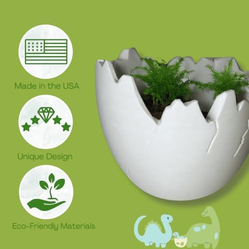 Chatelet Dinosaur Egg Shell Planter | Paintable Cracked Egg Plant Pot for Indoor & Outdoor Use | Succulent, Flower, Herb & Vegetable Planter | Decorative Garden Pot | Made in USA (Large White) - Image 4