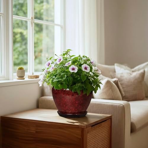 8 Inch Planter - Ceramic Plant Pots with Drainage Hole and Saucer, Decorative Plant Pots for Indoor Plants Outdoor, Round Planter, Modern Office Decor, Gifts for Gardeners, Red Leopard - Image 3