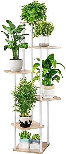 AZERPIAN 6 Tier Tall Plant Stand Indoor Corner Tiered Shelf Metal MDF Board by AZERPIAN