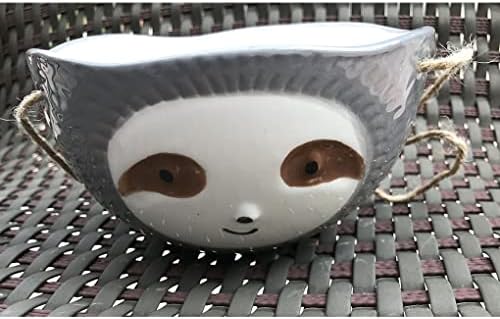 SILVERFEVER Sloth Hanging Planter | Succulent Plant Pot |Indoor Outdoor Ceramic Animal Planters Pots| Flowerpot Container (1, Grey-Sloth Face) - Image 6