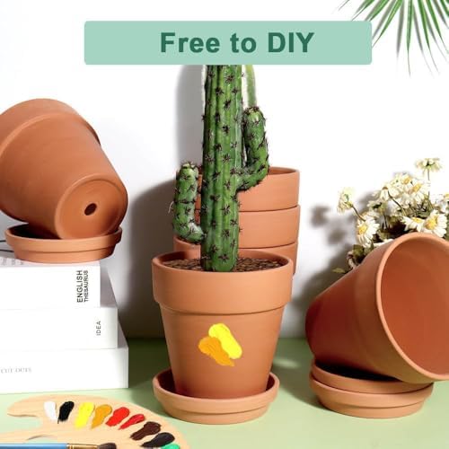 vensovo Terra Cotta Pots with Saucer - 6 Pack 5 Inch Clay Pot Ceramic Pottery Planter Cactus Flower Pots Succulent Pot Drainage Hole, Great for Plants, Crafts and Wedding Favor - Image 5