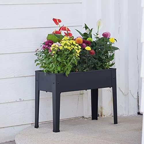 Raised Garden Bed, Elevated Planter Black Metal Plant Box with Legs Standing Garden Stand Drainage Holes Black(24" L x 11" W x 18" H) - Image 6