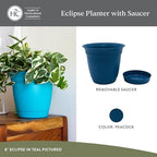 The HC Companies Eclipse Round Planter with Saucer - Outdoor & Indoor Plant Pot with Drainage Holes - Lightweight, UV-Resistant Plastic Pots for Plants, Flowers & Herbs (16" Peacock, Pack of 1) - Image 2