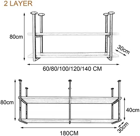 Ceiling Hanging Bar Unit Modern Ceiling Hanging Storage Rack Kitchen Pot Pan Shelf Flower Stand Plants Shelving Floating Shelves 60/80/100/120/150 Cm Bar Wine Holder Wood and Metal - Image 3