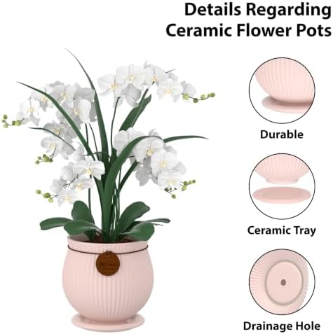 8.3 Inch Pink Ceramic Planter with Drainage Hole and Saucer - Image 3