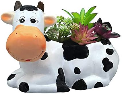 Cow Planter Pot - Cow Print Party Decoration Supplies - Garden Backyard Cow Stuff Statue - Flower Ceramic Succulent Planter - Plantador de Vacas - Large 9" with Drain by Sixdrop