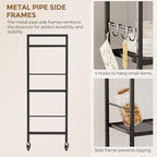 3-Tier Metal Storage Rack with Industrial Wheels,Mesh Shelving Unit with Wooden Table top,Adjustable Shelf,16.9-Inch Width,for Kitchen,Laundry,Pantry,Plant,Black - Image 5