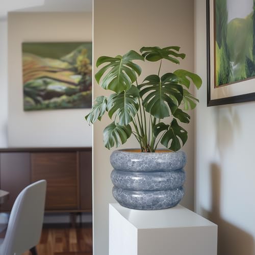 SQOWL Ceramic Planter 10 Inch - Indoor Plant Pot with Drainage Hole Outdoor Planter Large Flower Pot Modern Decorative Plant Pot for Bathroom Room Decorations Gray - Image 5