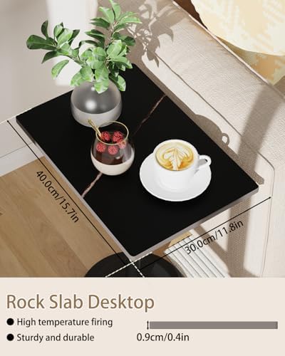 Rectangle Side Table, Height Adjustable Pedestal Stand, Black - Image 5