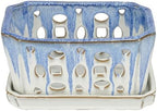 W&W Orchid Pot with Holes and Saucer for Repotting, Blue and White, 9.7 Inch - Image 3