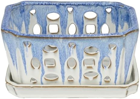 W&W Orchid Pot with Holes and Saucer for Repotting, Blue and White, 9.7 Inch - Image 3