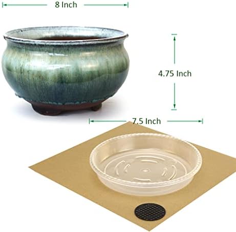 8 Inch Succulent Pot with Drainage and Saucer Glazed Terracotta Round Ceramic Succulent Planter Cactus Bonsai Plant Pot (White and Green) - Image 7