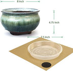 8 Inch Succulent Pot with Drainage and Saucer Glazed Terracotta Round Ceramic Succulent Planter Cactus Bonsai Plant Pot (White and Green) - Image 7